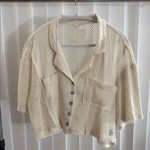 POL Cream Button-Up Mesh Shirt